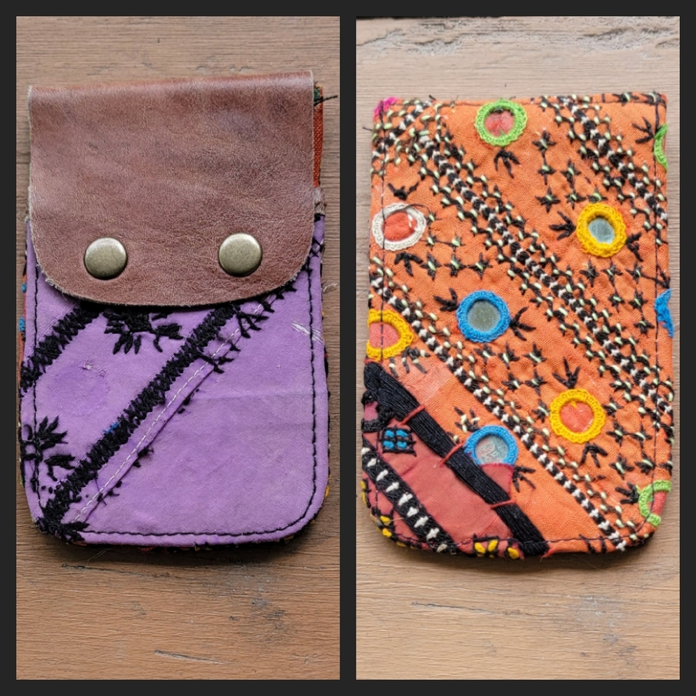 🍳🧠 Free People Boho Embroidered Repurposed vtg banjara Wallet Card Case